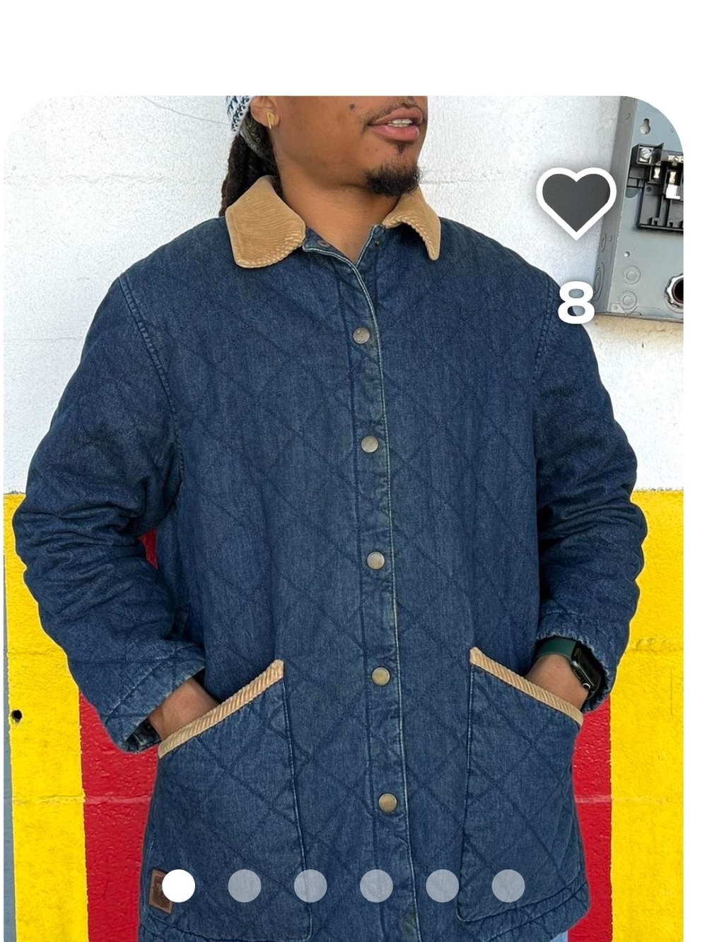 ISO Ralph Lauren Quilted Denim Field Jacket with Tan Corduroy Collar